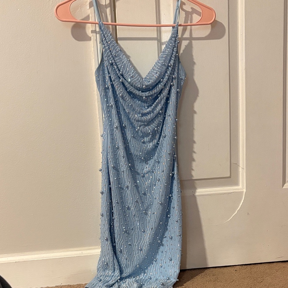 Elegant Blue Beaded Dress